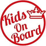 14色 KIDS ON BOARD サークル クラウン ティアラ ステッカー【KIDS IN CAR 円 丸 シンプル 王冠 キュート 男の子 女の子 カッティング】 (レッド)