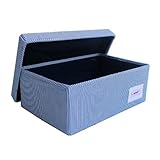 Minene Small Foldable Fabric Storage Box L32xW21xH12cmLinen Cosmetic Stationery Organiser with Strip