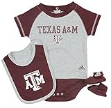 Texas A & M University Aggies NCAAユニセックスベビー乳児3 Piece Set – Little Tee creeper- Bib – ブーティ/マルーン – グレー