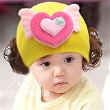 ニット帽 赤ちゃん 3カ月 ～ 4歳 子供ハット かつら ウィッグ 付き 新生児 お洒落 伸縮性がある ヘアバンド ヘアアクセサリー 出産祝い プレゼント 写真小道具 ，エンジェル (イエロー)