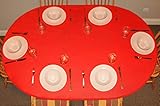 (Oblong/Oval) - Elastic Edged Flannel Backed Vinyl Fitted Table Cover - SOLID RED Pattern - Oblong/O