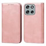 BonwFzin Motorola moto G66y 5g / moto G66j 5g 全適用 ケース 手帳型 モトローラ モト G66y 5G 手帳ケース motoG66y5g 手帳 スマホケース モトG66j5G カバー PU レザー ベルトなし マグネット フリップ カード収納 スタンド 落ち着いた色 レトロ ピンク