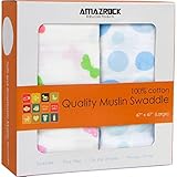 Amazrock Muslin Baby Swaddle Blanket (White-Blue) - Soft 100% Cotton | 2 Large Swaddlers for Quality
