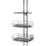 川口工器 突っ張り 水切り カゴ (カゴ２段＋棚１段) 水切りラック シンク上 キッチン 日本製 燕三条 大容量 スリム つっぱり まな板 収納 カトラリーケース