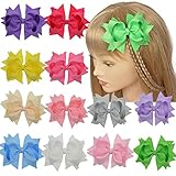 女の子4インチブティック髪の弓と純粋な色のレイヤードフラワーグログリンリボンパック12個