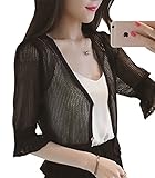 Heaven Days（ヘブンデイズ） カーディガン ニット ショート丈 Ｖネック レース編み 薄手 透け シンプル 五分袖 レディース 1708G0100