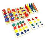 n3 木のおもちゃ 知育玩具セット 形合わせ はめこみ パズル 幾何学認知 棒さし タワー 8点入り ROZZERMANブランド