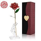 レッドゴールドローズ、Cozime Forever Preserved Long Stem 24 KゴールドReal Rose with Real Geenリーフ、最後の生涯と最高のギフトバレンタイン