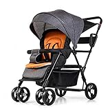 (Newox) 二人乗りベビーカー ベビーカー 2人乗り 双子ベビーカー リクライニング機能付き 5歳まで利用可能 (Grey)