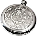 Wentworth Pewter - Paisley Pattern Polished Round Pewter Sporran Flask, Spirit Flask, 4oz Capacity