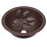 Sinkology BRD-1405BC Newton Dual Mount Handmade Pure Solid Bathroom Sink with Leaf Design, 14", Aged