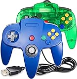 miadore クラシック N64コントローラー N64 有線 USB PC ゲームパッド ジョイスティック N64ビット USB 有線ゲームスティック ジョイパッド コントローラー Windows PC MAC Linux Raspberry Pi 3 Sega Genesis用 (クリアグリーン/ブルー)