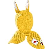 Plus Nao(プラスナオ) ポンチョ付きニット帽 ニット帽 帽子 耳付き CUTE ポンチョ ニット ベビー キッズ 子供用 シンプル デザイン カジュアル ４カラー - イエロー