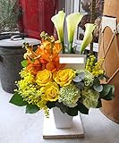 ＴＶチャンピオン出場【今旬フラワーアレンジメント5,500円 スタイリッシュ 黄色・オレンジ系】誕生日 花　誕生日 プレゼント 女性 フラワーアレンジメント 開業開店祝い 花 劇場 楽屋花 ギフト お