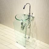 洗面台セット 「ガラス洗面ボウル＋アクリル製カウンター+単水栓+プッシュアップ式排水栓＋トラップ」の５点セット 幅30cm 〔Ａセット１７〕INK-0504140J