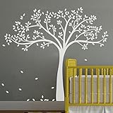 MairGwall Fall Tree Wall Decal Monochromatic Tree Decal Baby Nursery Wall Decor 78H X 87W (White tre