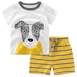 Ckupai子供服 幼児服 キッズ服 パジャマスーツ 綿 半袖Tシャツ 半ズボン上下セット 子犬 2-8歳 130 cm