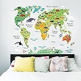 ZooArts 世界地図 動物の世界 ワイルドアニマル 取り外し可能な ウォールステッカー 壁デカール 壁紙