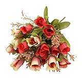 Homyl 人工バラ（20頭）　花束　造花　全6色　ホーム　ガーデン　オフィス　デコレーション　　 - 赤