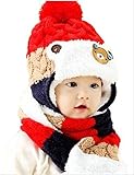 On Dolce 選べる４色 ニット帽 & マフラー ニット帽子 ベビー キッズ 赤ちゃん 子 子供 用 かわいい 防寒 BN004 (レッド系)