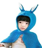 (ブイベビー)V-BABY 赤ずきんちゃん風 ニット帽 ニット帽子 ポンチョ ベビー キッズ 子供 女の子 男の子 うさぎちゃん風 ボンボン付き ケープ 一体型 マフラー ネックウォーマー フード 耳