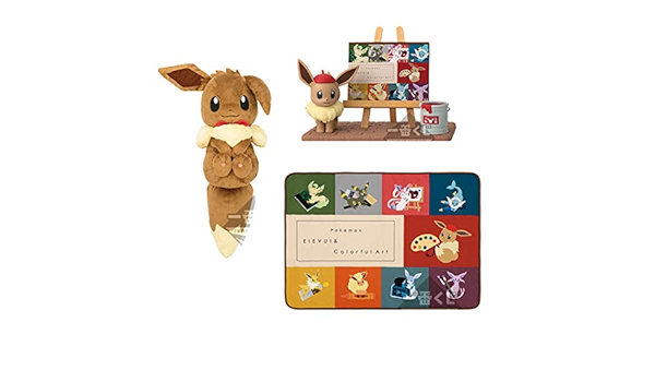 Amazon 一番くじ Pokemon Eievui Colorful Art 3種セット だっこしてイーブイぬいぐるみ デスクトップミラーフィギュア アートブランケット ぬいぐるみ おもちゃ