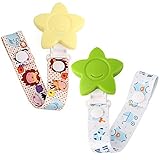 Elome(イローム) 可愛い おしゃぶりホルダー 歯固め シリコン サスペンダークリップ 赤ちゃん用 チェーン 落下防止 2本セット
