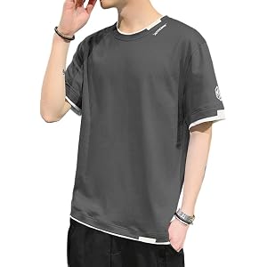 tシャツ メンズ 無地 半袖 コットン カジュアル トップス 刺繍 重ね着風 半袖シャツ 大きいサイズ ベーシックTシャツ