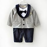S’M(エスエム) ベビーフォーマルロンパース男の子スーツ風カバーオール子供服男児 長袖 グレー (70, グレー)