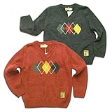 英国紳士風暖かVネックウールセーター（濠Du）ダックブルー(上) 95cm