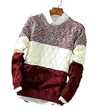 【Smile LaLa】 メンズ セーター ボーダー ニット あたたかい 長袖 クルーネック 丸首 秋 冬 防寒 おしゃれ カジュアル シンプル (XL, レッド)