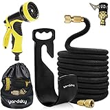 散水ホース 22m 魔法のホース 伸びる ガーデニング 水やり 9パターン ホースホルダー 洗車 花園 掃除 金属製 イェロー