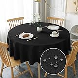 AooHome テーブルクロス 黒 円形 150cm 撥水 汚れ防止 丸 円型 おしゃれ シンプル テーブルカバー リネン類 耐熱 速乾 丸洗い お手入れ簡単 業務用・家庭用 ブラック 直径150cm