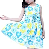Snone子供服 ドレス ガールズ 女の子 綿 夏 キッズ 可愛い ノースリーブ 大きな蝶結び 花柄 プリンティング ドレス プリンセスドレス ワンピース