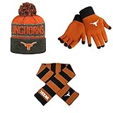 NCAAテキサスLonghorns Striped RugbyスカーフBelowzeroビーニー帽子とグローブソリッドニット3パックバンドル