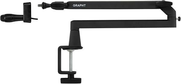 GRAPHT 【アームセット】 コンデンサーマイク 超小型 日本メーカー XLR接続 マイクアーム ロープロファイル 黒 Vtuber 配信 ゲーム実況 鋭指向性 小型 ケーブル一体型 xlr端子 耐荷重 2kg 360度回転 角度調節可能 マイククリップ付き クランプ式 ストリーマー ボイスチャット ライブ配信 実況 ゲーミング PC パソコン コンパクト(ブラック) - 1