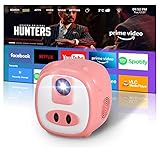 EGOBAS 小型プロジェクター 家庭用/ 5G Wi-Fi ホームシアタープロジェクター/モバイル プロジェクター/【電動フォーカス 垂直台形補正】/300ANSI ルーメン/1080P対応/ 双方向Bluetooth 5.0 Projector/4点台形補正/Hi-Fiスピーカー内蔵/ズーム機能/短焦点/天井吊り可/日本语取扱説明書 (同じ画面のピンク)