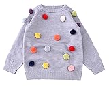 C-Princess ポンポン飾り セーター ニット トップス ベビー服 子ども キッズ 女の子 ジュニア 長袖 かわいい 丸首 秋冬 遊び着 通学 普段着 通園 グレー 100