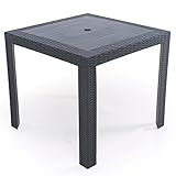 LOWYA （ロウヤ） ラタン調 ガーデンテーブル テーブル単品 2人掛け パラソル穴付 正方形 80×80cm ブラック