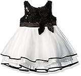 Lilt Little Girls' Toddler Soutache Sequin Mesh Dress with Bow Black/Ivory 3T [並行輸入品]