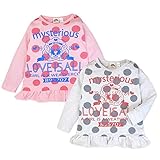 (ピンク/90cm)子供服 女の子 Tシャツ 長袖 ロゴプリント フリル裾 ドット柄 女児 キッズ 女児 ベビー