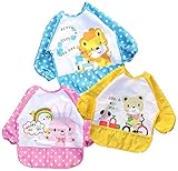 Passion list ベビー 長袖 エプロン 子供 幼児 スモック 食事用 キャッチポケット付き (ピンク)