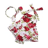 Lutents ベビー服 ロンパス カバーオール ホルターネック 花柄 プリント花柄 ヘアバンド付き 可愛い 女の子 カジュアル 快適 着心地良い 歩行服 パジャマ 新生児 出産祝いプレゼント
