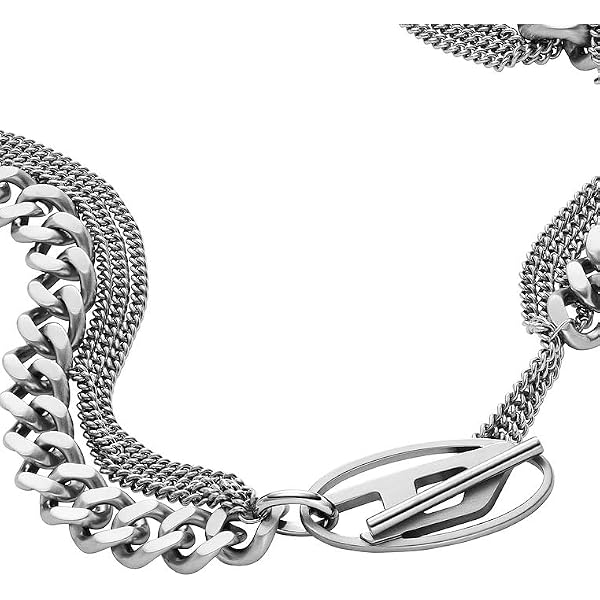 Amazon | Diesel メンズ シルバー ステンレススチール ロゴ チェーン