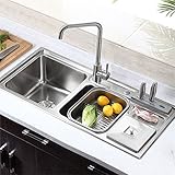Homelava キッチンシンク (蛇口なし) 包丁差し ゴミ箱付 3槽シンク #304ステンレス製流し台 910*430*210mm