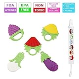Baby Teething Toys、ソフトシリコン自然BPAフリーフルーツTeethers Set withおしゃぶりクリップ/ホルダーfor Toddlers & Infants Pack of 