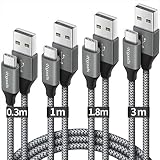 USB Type C ケーブル【4本セット 0.3m+1m+1.8m+3m】etguuds 急速充電 タイプc ケーブル 高速データ転送 超耐久ナイロン コード タイプc Xperia XZ1 XZ2 XZ3, Galaxy S22 S21 S20 S10 S9 A20 A21, Note10/9/8, LG等Type-c機種対応