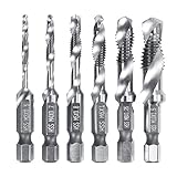 OUYOU タップドリルセット ネジ切り 面取りタップ 穴あけ 高速度鋼 HSS角軸 六角軸 鉄工用 螺旋機用 6本セット