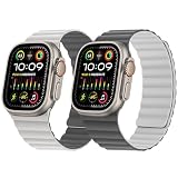 HITZEE 両面リバーシブルマグネットバンド Apple Watch バンド 49mm 46mm(シリーズ 11/10) 45mm 44mm 42mm(シリーズ 3/2/1), 磁気シリコンバンド iWatch Ultra 3/2/1 SE3/2/1 シリーズ 11 10 9 8 7 6 5 4 3 2 1 に対応, ホワイト/グレー