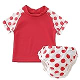 ベビー スイムパンツ+半袖ラッシュガードセット ハイネック 男の子 女の子 ベビー 水着 (80cm,90cm,100cm) (100cm, レッド水玉柄セット)